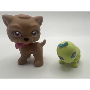 Mattel: Polly Pocket- 2008 Sparklin' Pets Lot Of 2 Puppy Dog And Turtle Figure